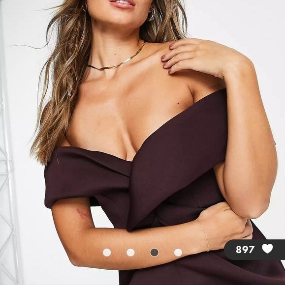 NWT Asos twist front off the shoulder high slit scuba midi dress - Picture 3 of 8